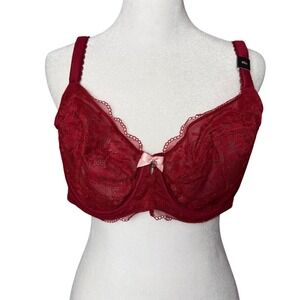 Victoria's Secret Unlined Demi Bra Womens 40D Red Floral Lace Body by Victoria
